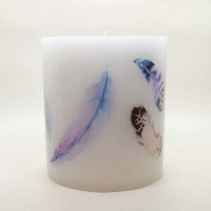Pillar candle with a picture of Pink Feathers