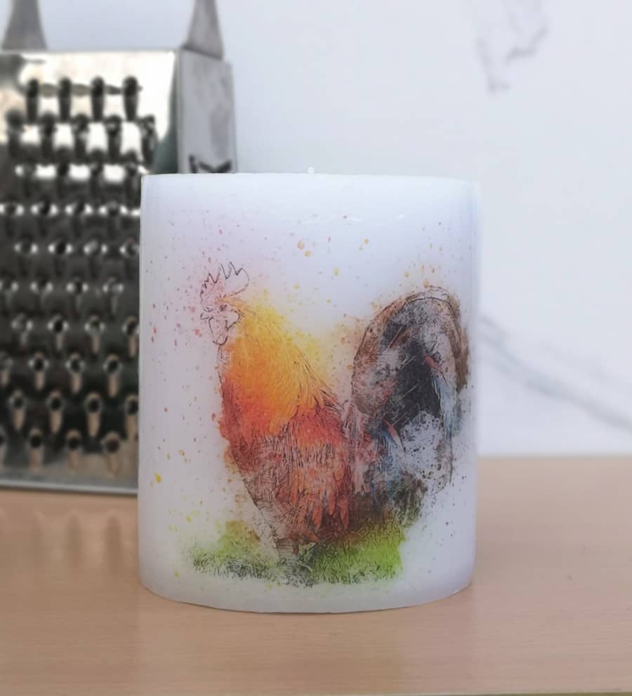 Candle with picture of rooster