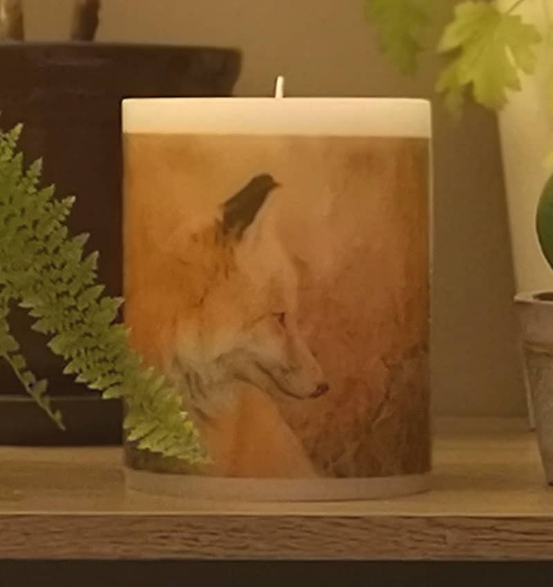 Pillar photo candle with an image of Fox