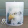 Pillar candle with an Eagle picture.