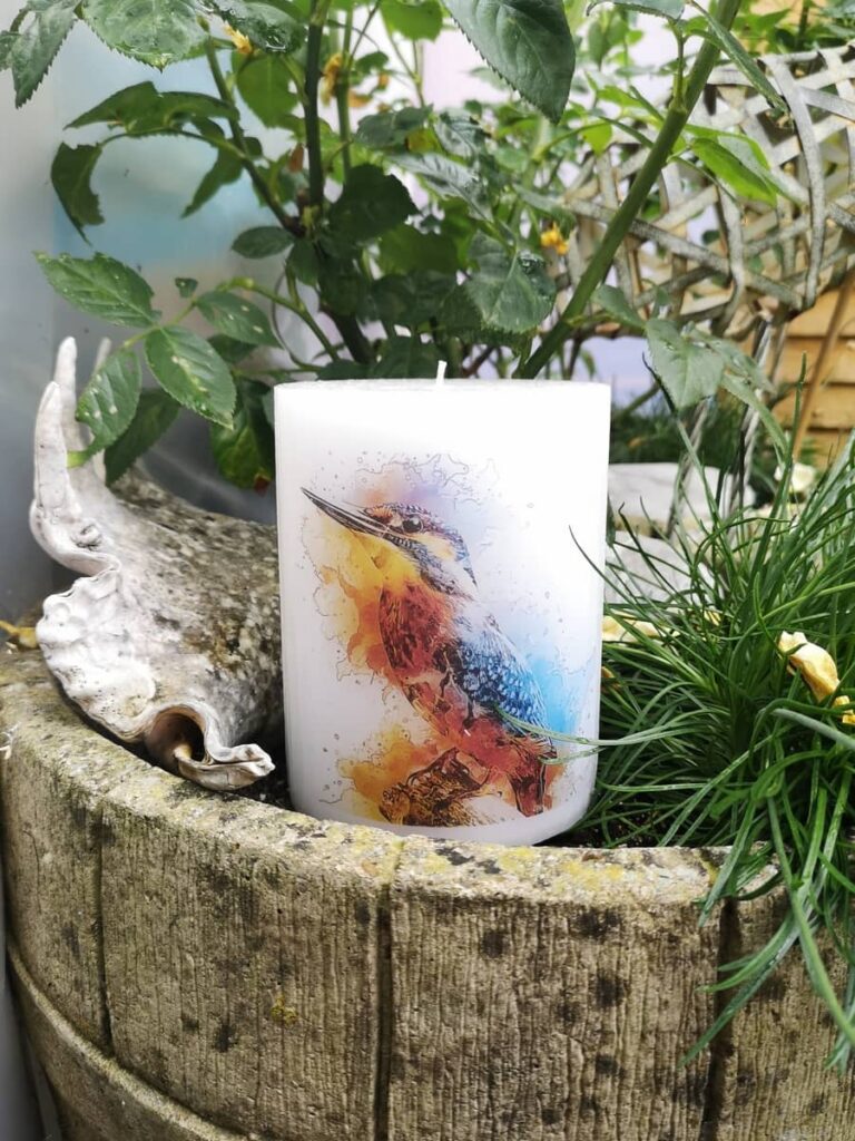 Candle with picture of kingfisher