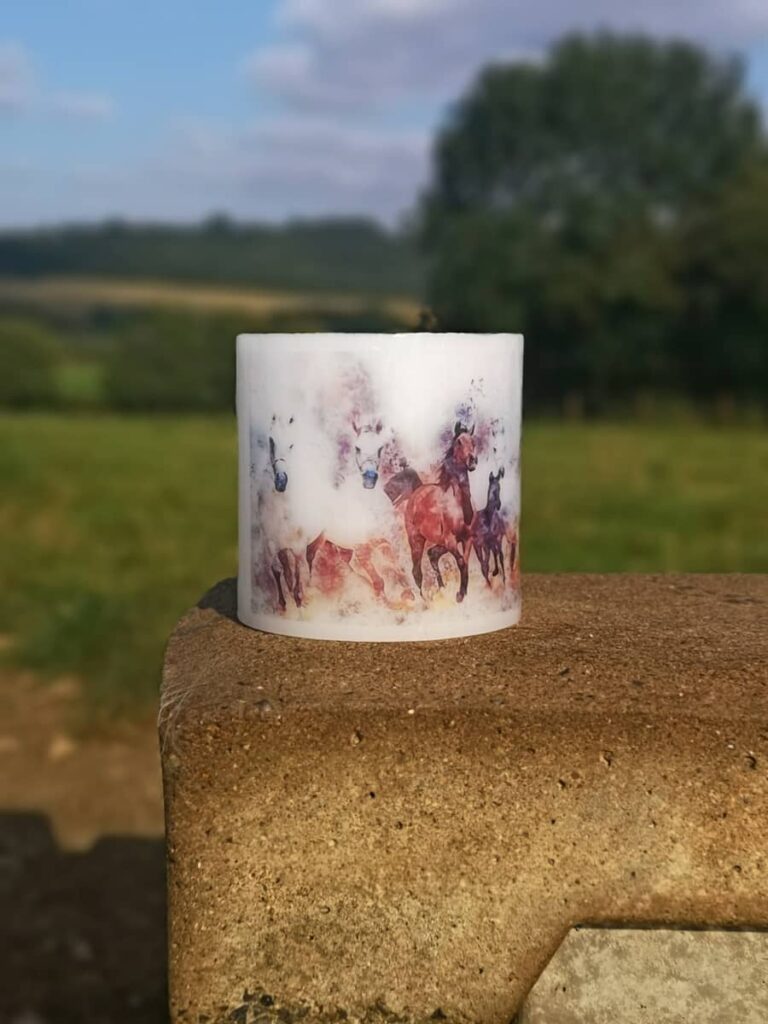 Wax Lantern with a picture of Horses.