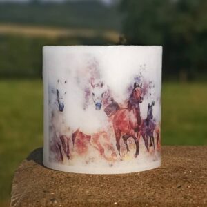 Wax lantern with an image of Horses.