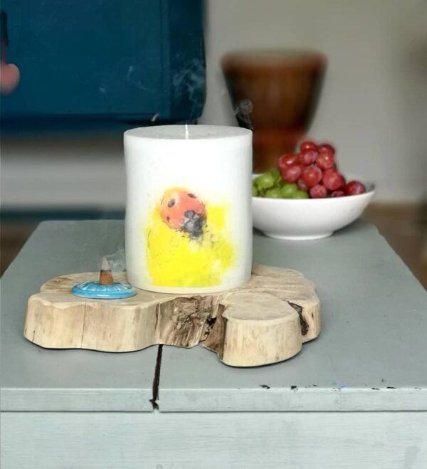 Large pillar candle with image of ladybird