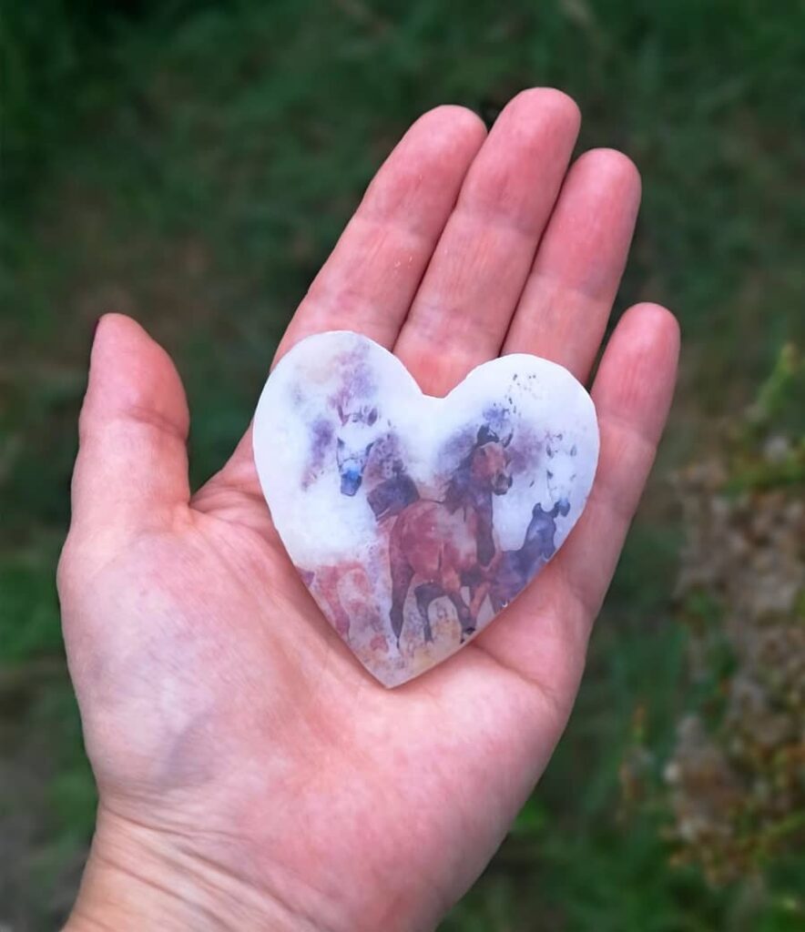 Set of 3 heart shaped fridge magnets with image of horses