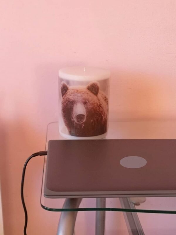 Pillar photo candle with Bear images.