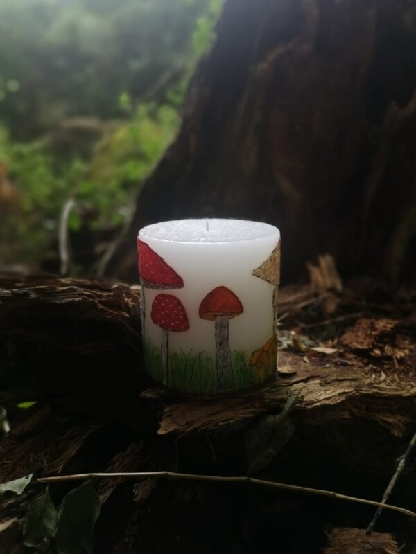 Large pillar candle mushroom.