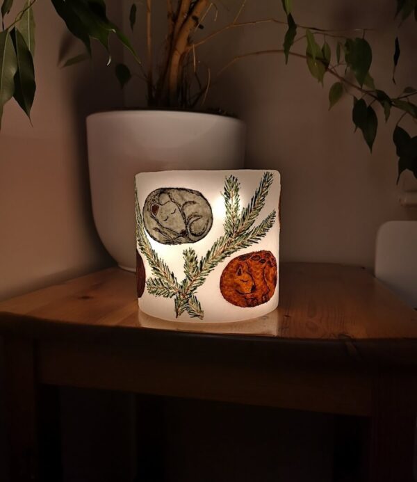 Festive lantern with felt, sleeping animals (led lights-not includes).