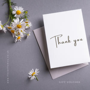 Gift voucher with Thank you and camomile flowers.